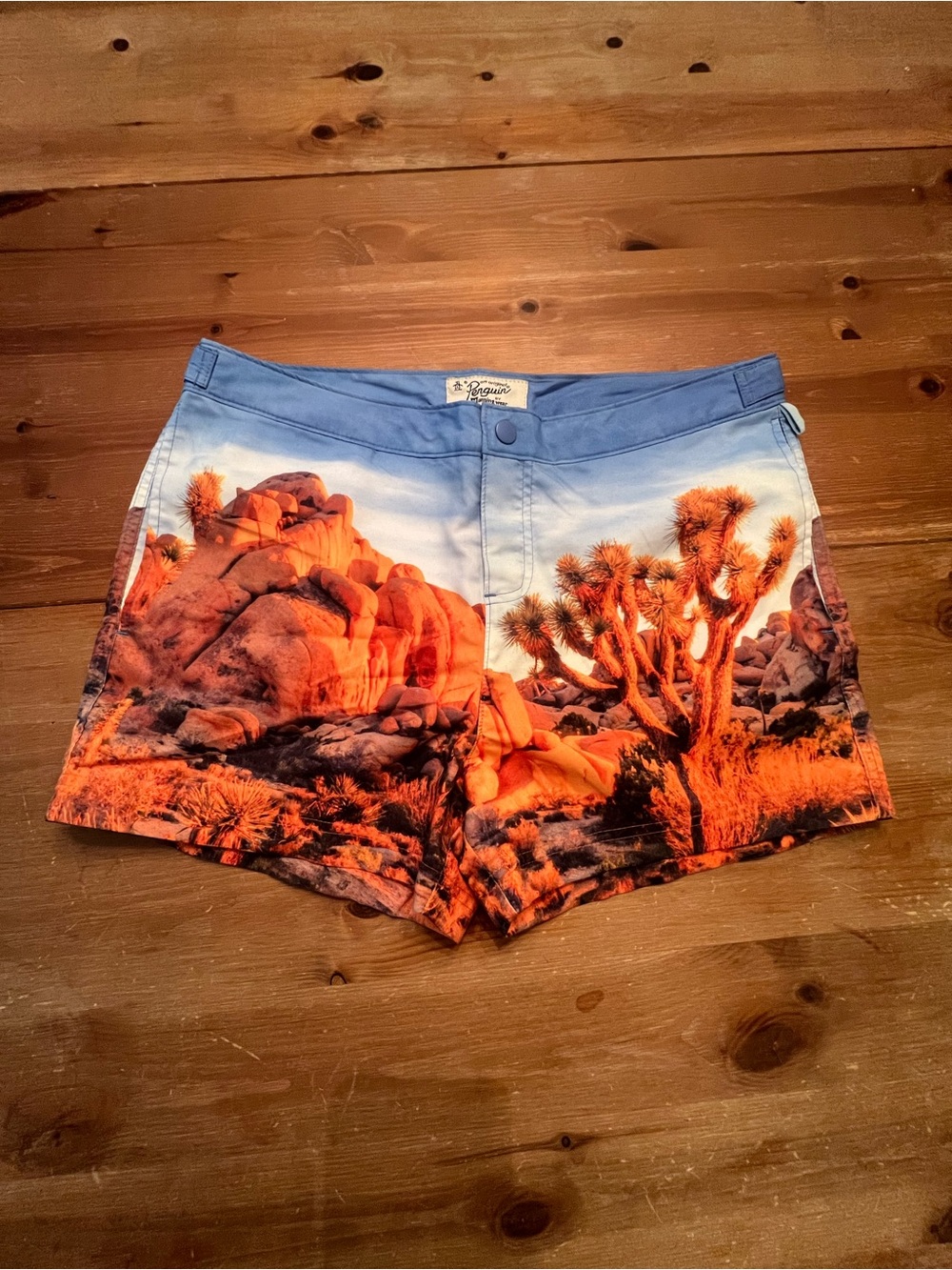 Original Penguin Desert Landscape Printed Swim Shorts - Blue & Orange size 34